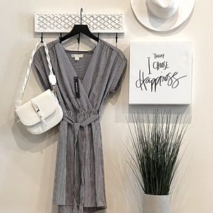 NWT Monteau Black & White Stripe Waist Tie Mini Dress | Medium